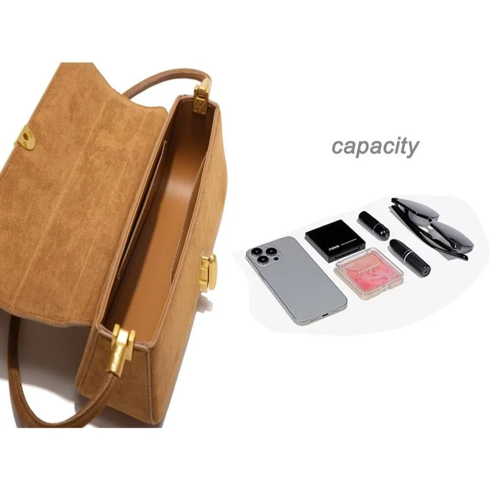 Women Brown faux suede leather Underarm Shoulder Bag Chic Top-Handle Purse - Picture 5 of 5